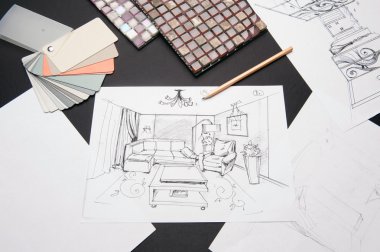 İç taslak, yatak odası, oturma odası, mutfak..