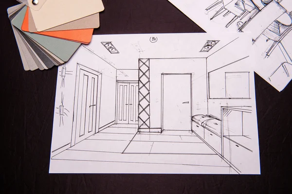 İç taslak, yatak odası, oturma odası, mutfak..