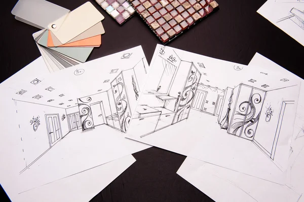 İç taslak, yatak odası, oturma odası, mutfak..