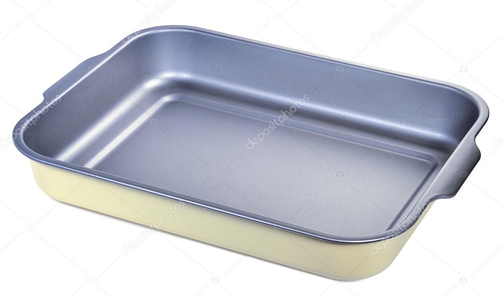 Metal baking tray isolated on white