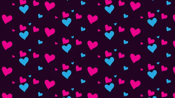 Valentine Seamless Pattern Pink Blue Heart Dark Purple Background — Image vectorielle