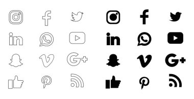 Farklı sosyal ağlar için sosyal medya çizgisi simgesi seti