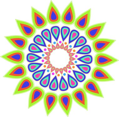 Mavi, yeşil, turuncu, yeşil ve pembe renkli mandala