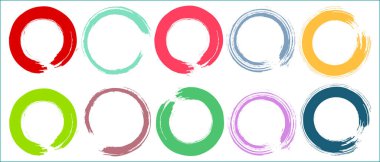 Renkli grunge daire fırçası seti. Sanatsal kullanım için suluboya daire vuruşları