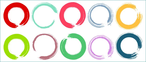 Ensemble Brosse Cercle Grunge Coloré Coups Cercle Aquarelle Usage Artistique — Image vectorielle