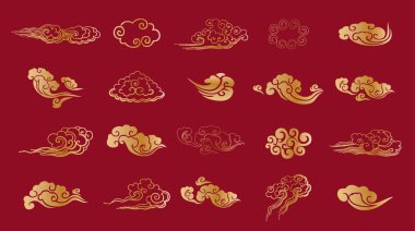 Çin, Japon ya da Asyalı bulutlar dekorasyon elementleri olarak ayarlandı.