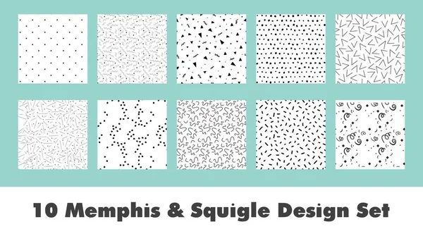Siimple Noir Blanc Memphis Squigle Design Set — Image vectorielle