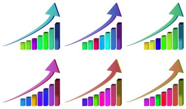 Grafik büyümesi, hareket, büyüme, ilerleme. Büyüme ve İlerleme Çubuğu Çizelgesi. 6 'lı set