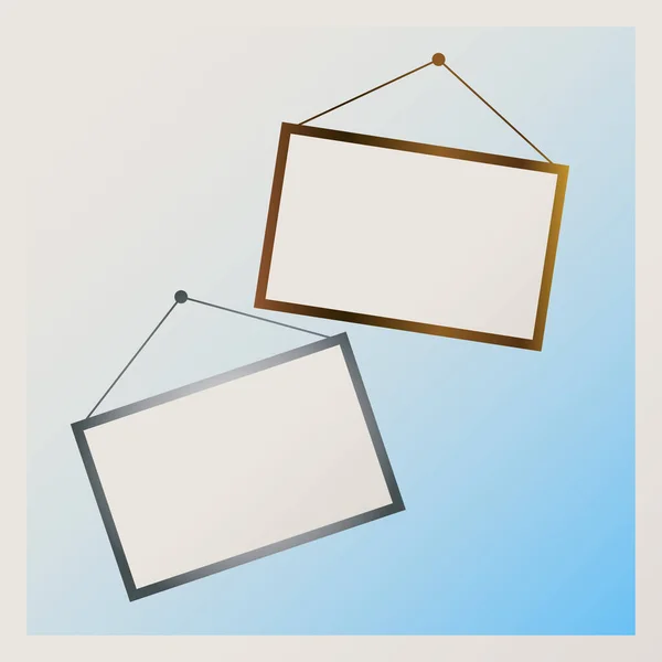 Photo Frames Hanging Blue Gradient Background Set Empty Frames — Stock Vector