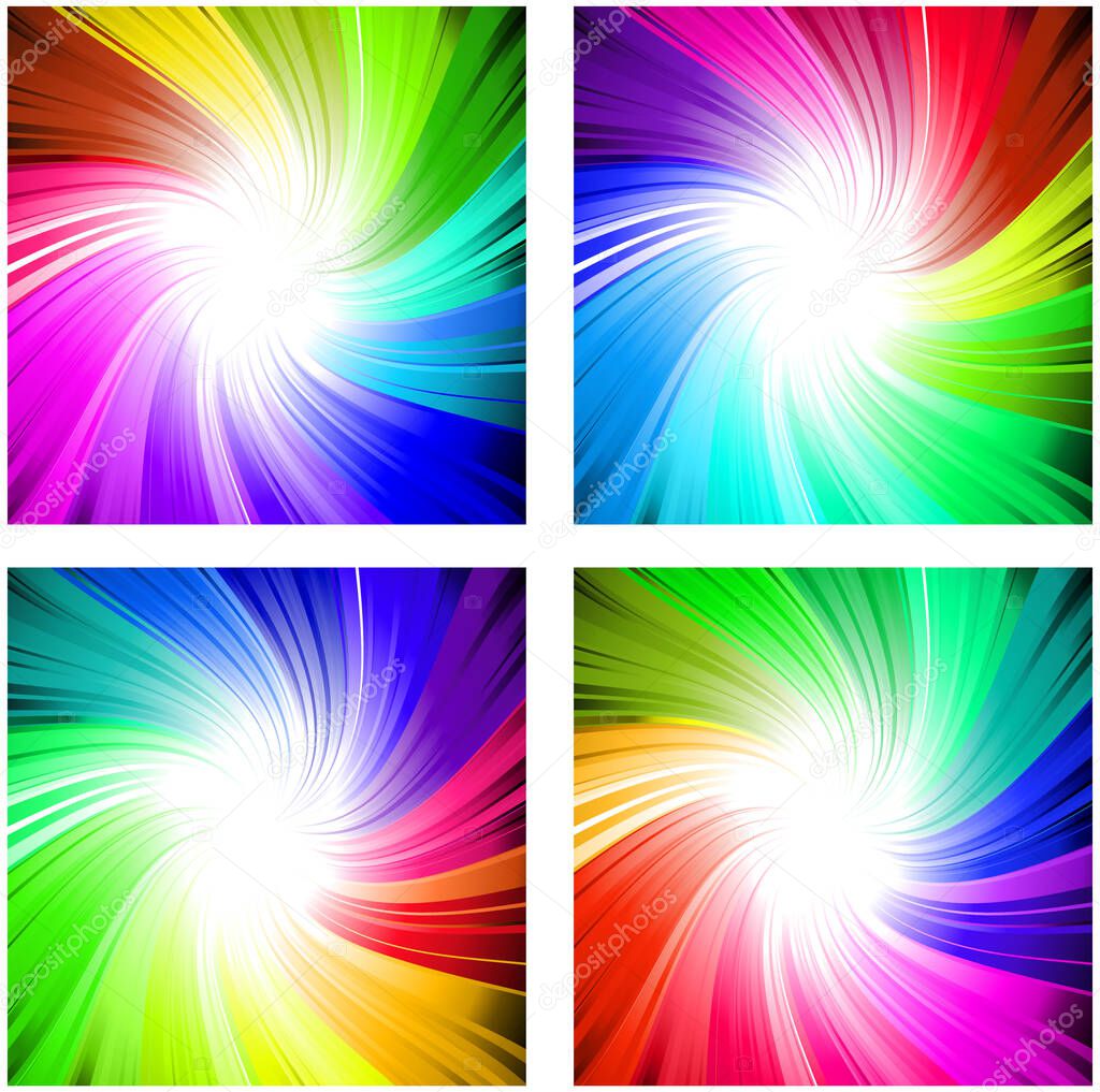 Colorful rainbow swirl whirl set of 4 for wallpaper, background as graphics elements