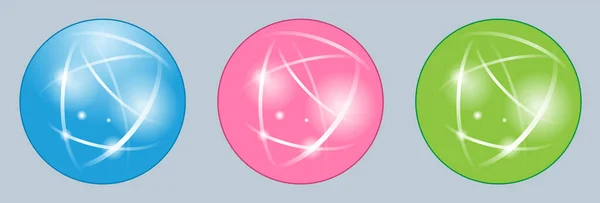 グラフィック要素として青 ピンク 緑の3色の光沢のある球体 — ストックベクタ