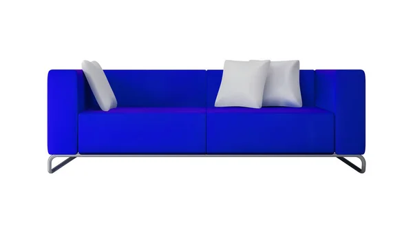 Sofá Azul Realista Conjunto Travesseiro Branco Para Design Interiores Mockup — Vetor de Stock
