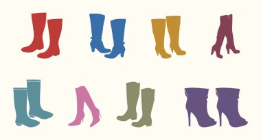 Beyaz arka planda renkli çizme vektör simgeleri 1. Çizme takımı.