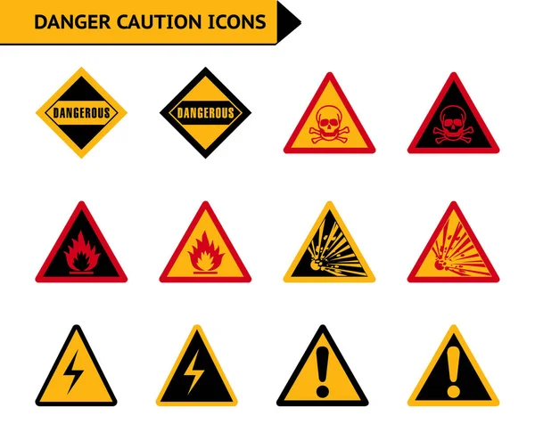 Предупреждение Опасности Значок Предупреждение Огня Вектор Установлен Красный Желтый Черный — стоковый вектор