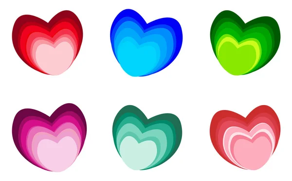 Colorful Layered Heart Set Vector Illustration — Stock Vector