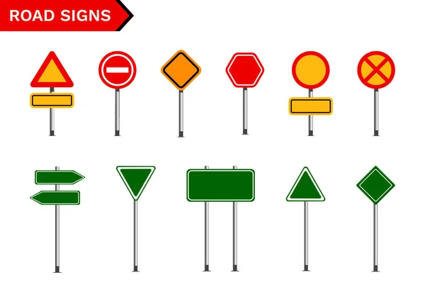 Various Highway Road Signs Vector Icon Set White Backgrounds — Stock Vector