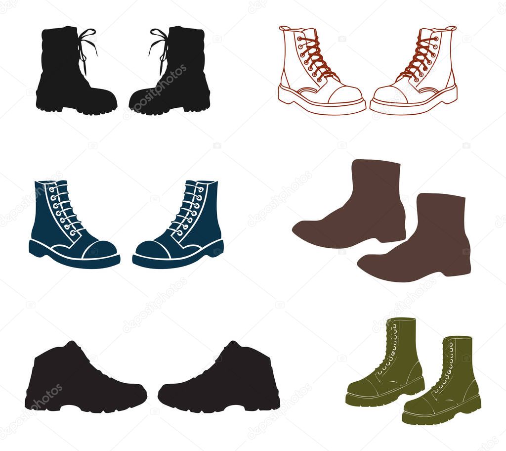 Colorful boots vector icons on white background set 2. Set of boots