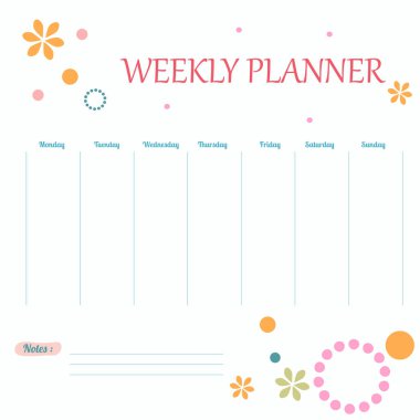 Haftalık komik palnner. Vektör çizimi