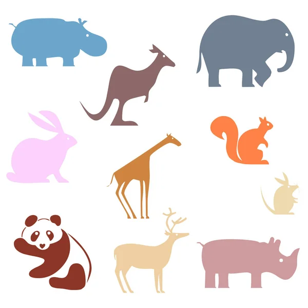 Varios Animal Colorido Vector Plano Icono Conjunto — Vector de stock