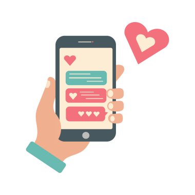 Çevrimiçi Buluşma ve Romantik Mesajlar İçin Kalp Sohbeti Baloncuklu El Tutma Akıllı Telefonu