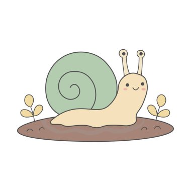 Küçük Bitkilerle Şirin Gülümseyen Salyangoz Karakteri