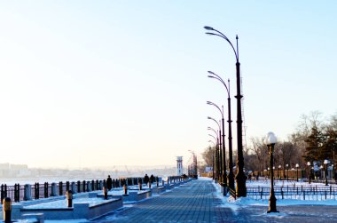 Blagoveshchensk, Rusya, Embankment Amur Nehri Çin Manzarası