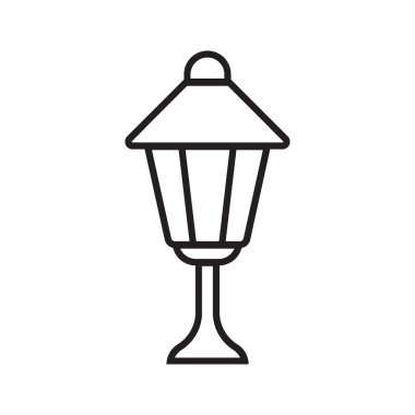 Basit doğrusal vektör resmi soyut logo simgesi çiziyor bahçe feneri ışığı beyaz arkaplanda izole edilmiş siyah ışık