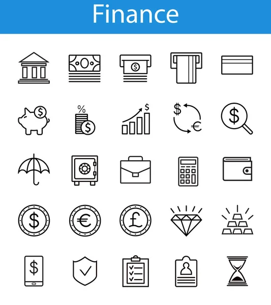 Conjunto Iconos Lineales Vectoriales Finanzas Dinero Aislado Negro Sobre Fondo —  Fotos de Stock