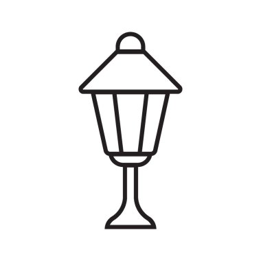 Basit doğrusal vektör resmi soyut logo simgesi çiziyor bahçe feneri ışığı beyaz arkaplanda izole edilmiş siyah ışık