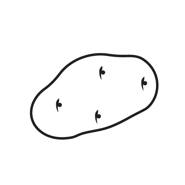 Simple Vector Image Line Drawn Potato Icon Isolated Black White — Stock Vector