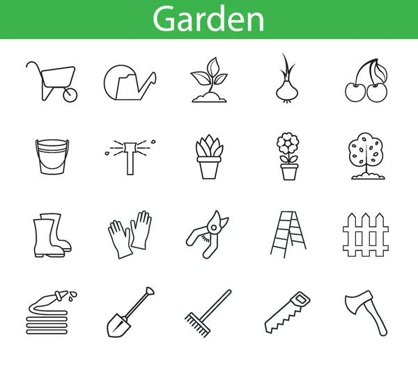 Set Mit Garten Symbole Vektor Einfach Dünne Linie Zeichnung Abstrakte — Stockvektor