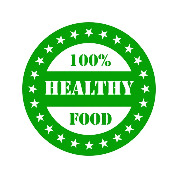 白色背景的圆形绿色邮票贴纸健康食品 — 图库照片