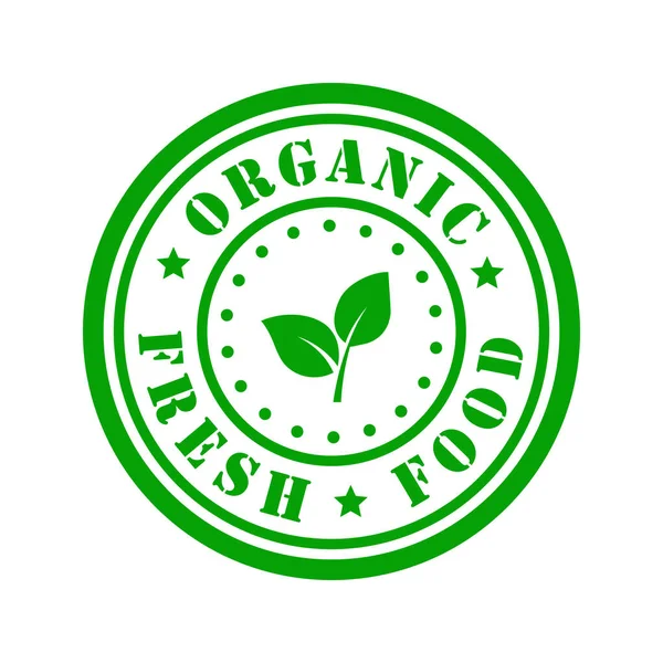 Carimbo Adesivo Verde Redondo Alimentos Orgânicos Frescos Isolados Fundo Branco — Fotografia de Stock