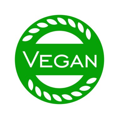 Beyaz arkaplanda izole edilmiş yuvarlak pul işareti vegan