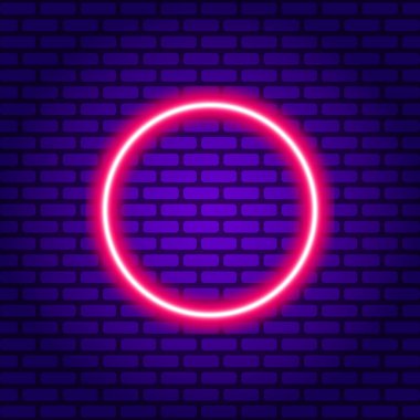 pembe neon yuvarlak çerçeve koyu mor tuğla duvar arkaplanı