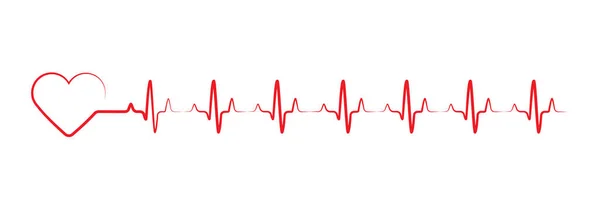 Coração Vermelho Com Pulso Linha Cardio Cardiograma Isolado Fundo Branco — Fotografia de Stock