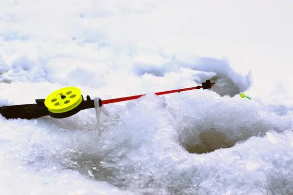 Little winter fishing rod ice — Stock Photo, Image