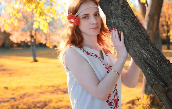 Girl hippie in autumn Royalty Free Stock Images