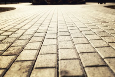 Asfalt parke taşı döşemesi üzerinde güneş ışığı 