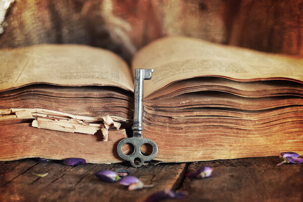 sctrathes effect on photo retro book on wooden table key