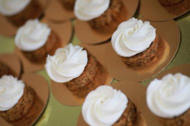 Farklı kremalı güzel pasta bisküvisi ve dekorasyon.