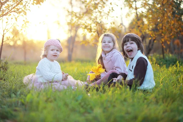 Jonge Familie Een Wandeling Het Herfstpark Zonnige Dag Geluk Samen — Stockfoto