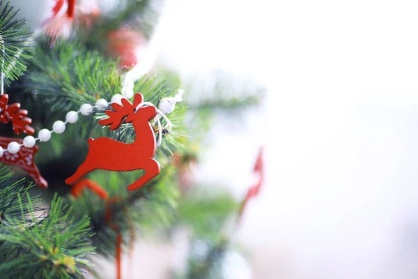 Noël Fond Vacances Boule Argent Rouge Suspendue Arbre Décoré Avec — Photo