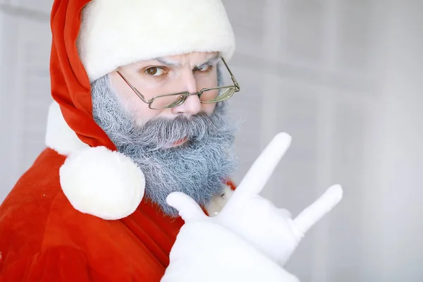 Portrét Opravdu Šťastný Santa Claus Legrační Santa Téma Vánoční Svátky — Stock fotografie