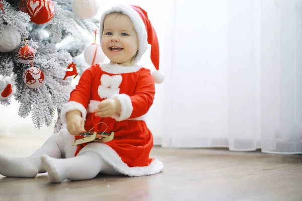 Feliz Brilhante Natal Bebê Adorável Desfrutar Natal Memórias Infância Santa — Fotografia de Stock
