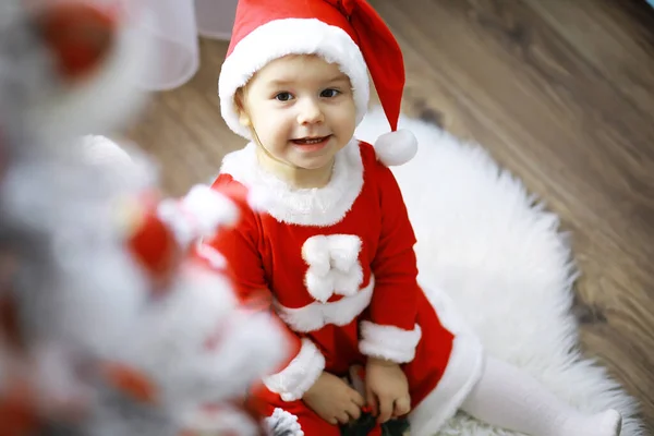 Feliz Navidad Brillante Precioso Bebé Disfrutar Navidad Recuerdos Infancia Santa — Foto de Stock