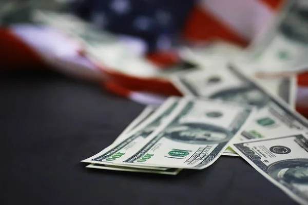 Закон Соединенных Штатов Весы Правосудия Американский Флаг Концепция Деньги — стоковое фото