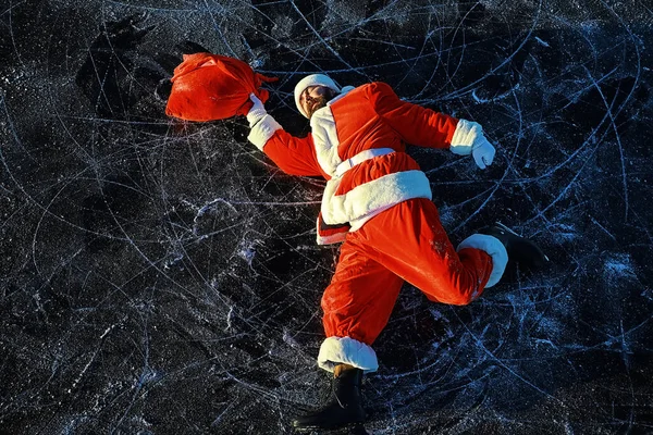 Santa Claus Spěchá Nový Rok Dárky Vánoční Stromeček Santa Claus — Stock fotografie