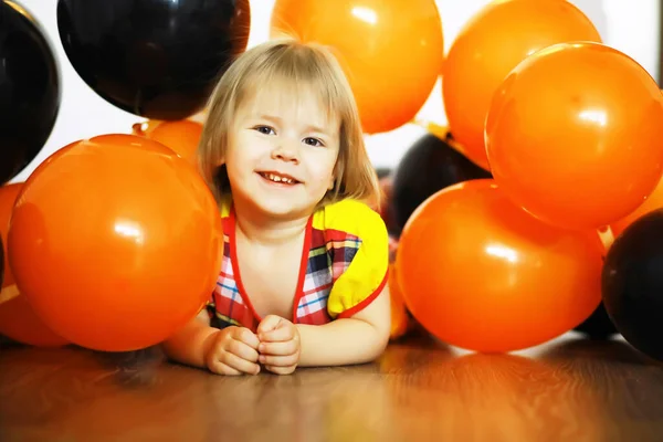 Babygeburtstag Dekorierten Bereich Porträt Eines Glücklichen Kindes Indoo — Stockfoto