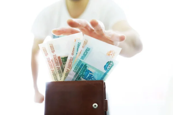 Bankbiljetten Met Opschrift 5000 Roebel Russisch Geld Heeft Een Waarde — Stockfoto